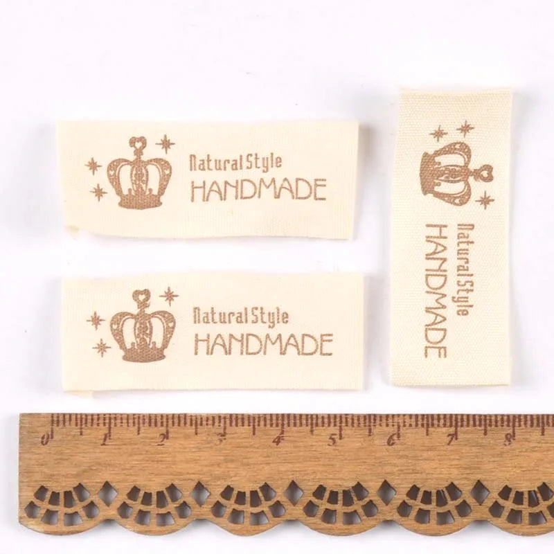 Handmade Printed Cotton Woven Clothing Labels – 50pcs Beige Woven Garment Labels Qme