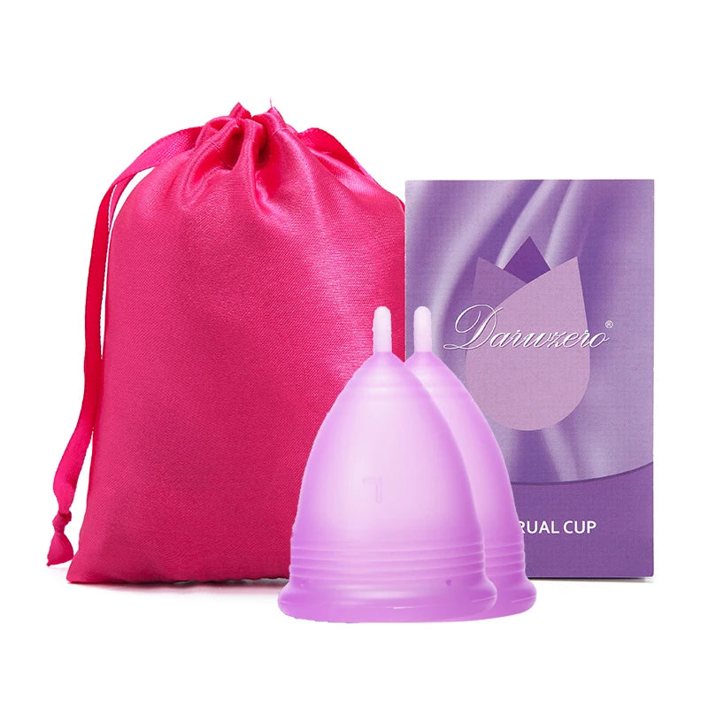 XceeFit Medical Grade Silicone Menstrual Cup – S & L Size Menstrual Cup Qst 2Pcs-1Clothbag-Purpl S Size