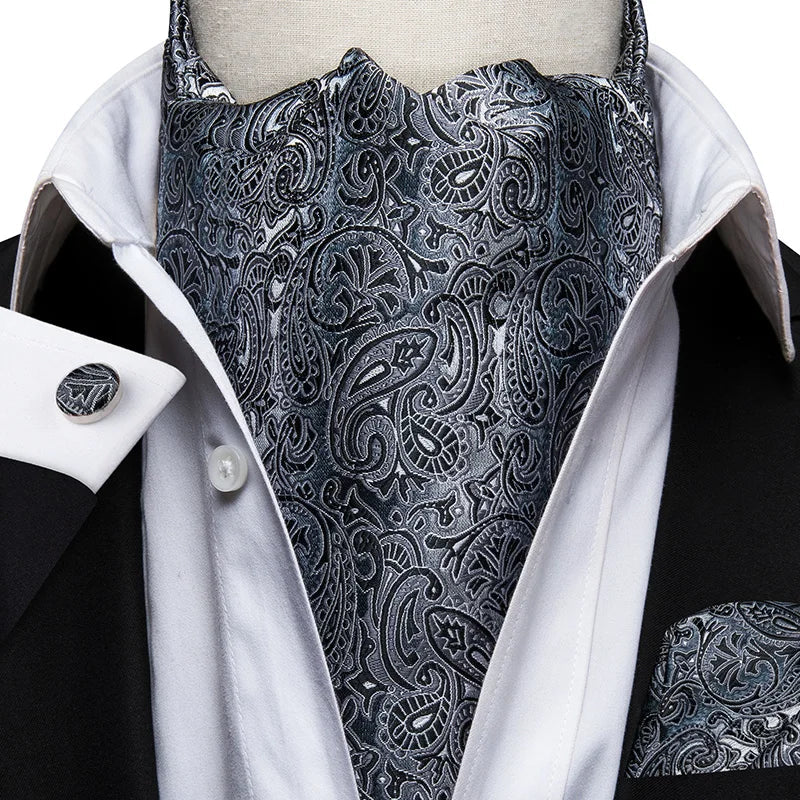 Men's Silk Ascot, Pocket Square & Cufflinks Set | Jacquard Ascot & Cufflinks Set Qme AS-1022