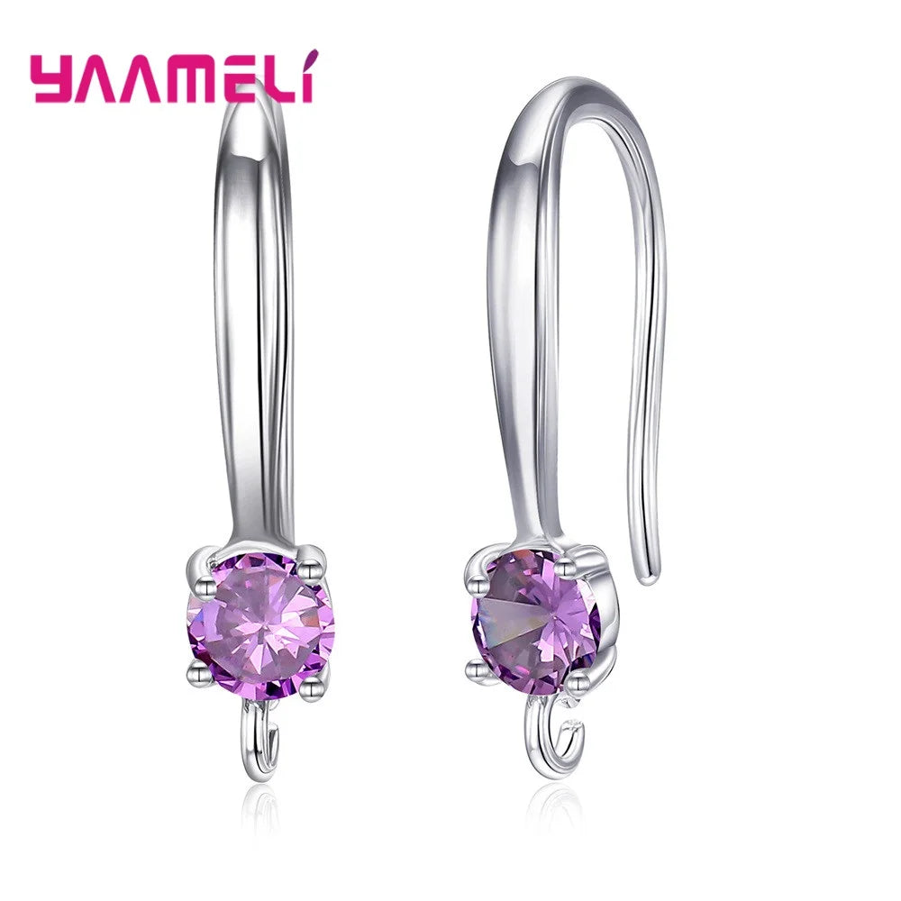 925 Sterling Silver Hook Earrings – Cubic Zirconia, 6 Colors Hook Earrings Qme
