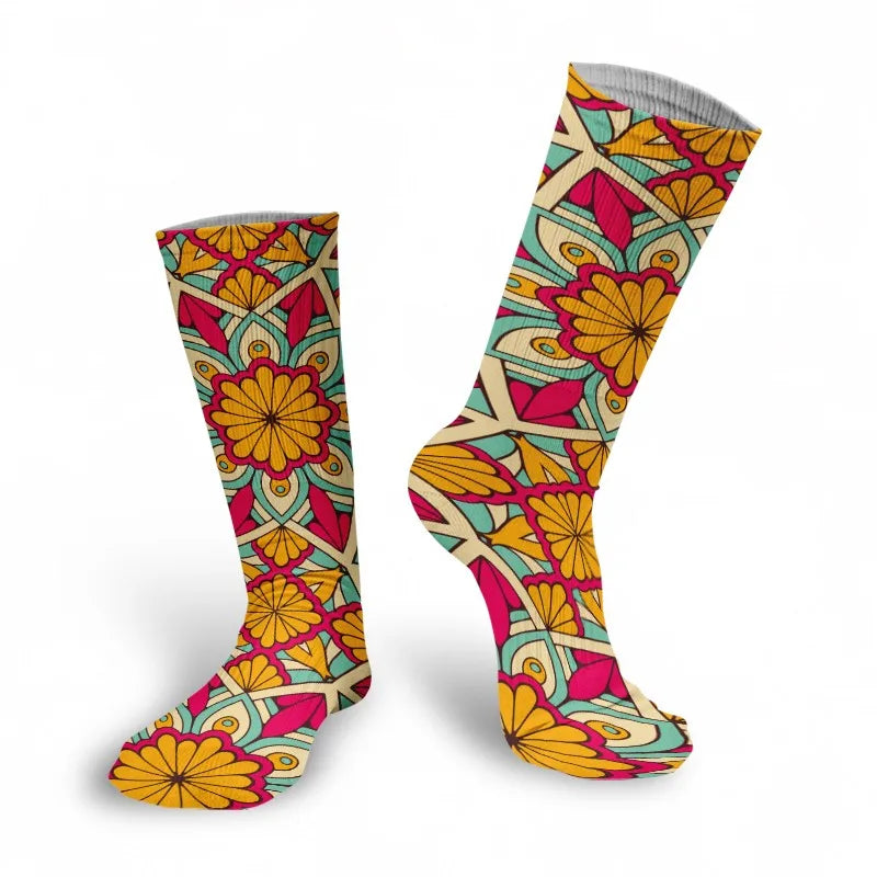 3D Mandala Kawaii Novelty Socks – Unisex Fun Crew Socks Novelty Crew Socks Qme