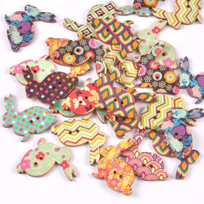 Vintage Cartoon Painted Wooden Buttons 2-Hole | 15 Colors, 15–35mm Wooden Sewing Buttons Qme 9