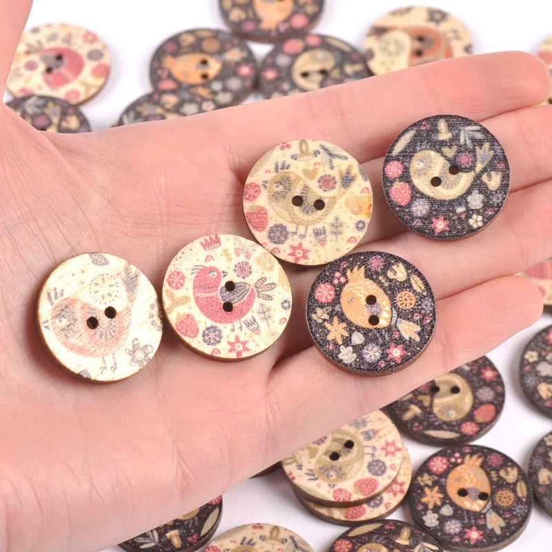 Vintage Bird Printed Wooden Buttons – Sewing & Scrapbooking Decorative Craft Buttons Qme