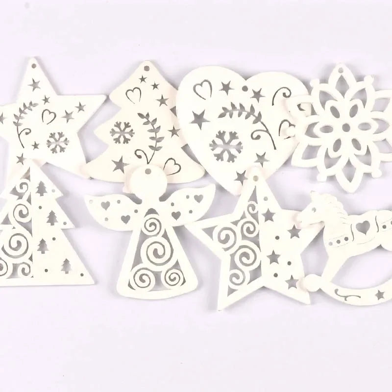 Wooden Christmas Tree Ornaments with Hemp Rope – 5 Pack Christmas Ornaments Qme mix