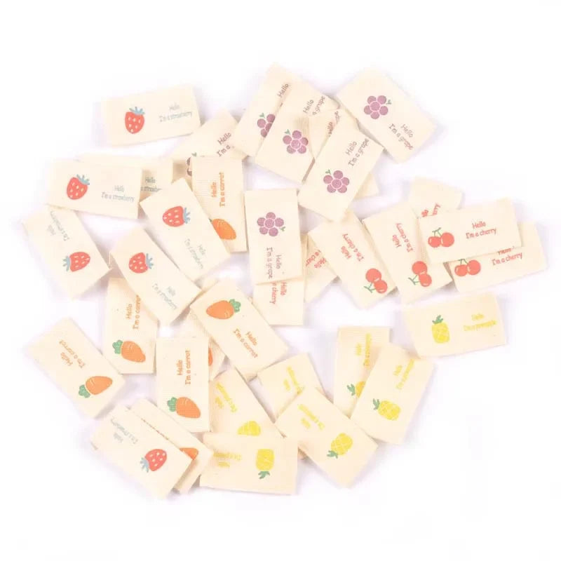 Fruit Print Cloth Sewing Labels – Cherry Grape Strawberry Tags Fabric Sewing Labels Qme