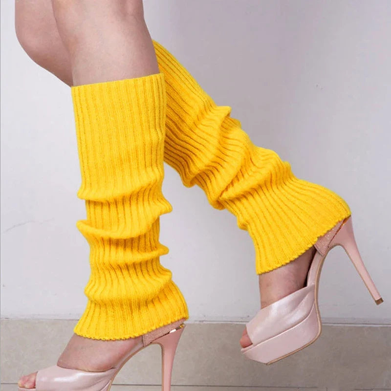 Women's Knit Winter Leg Warmers – Boot Knee Stockings, 10 Colors Knit Leg Warmers Qme Gold Length -40cm