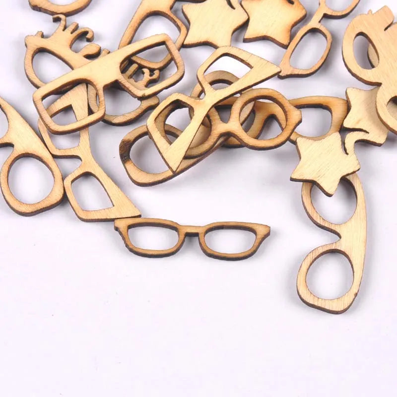 Handmade Wood Glasses Pattern Ornaments | 17pc DIY Slices Wood Craft Ornaments Qme