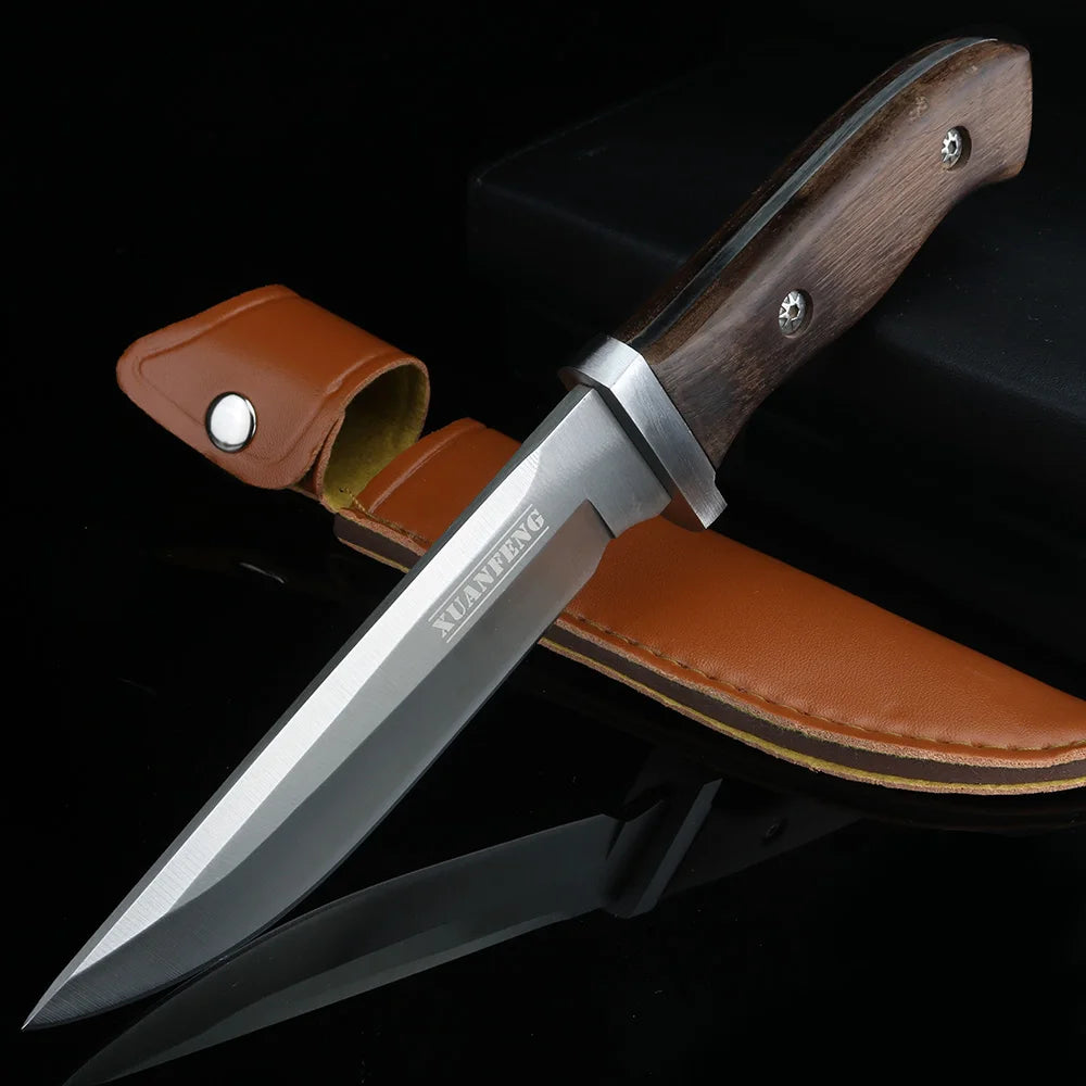 XUAN FENG X66 Fixed Blade Camping Knife – Wood Handle Fixed Blade Knife Qst