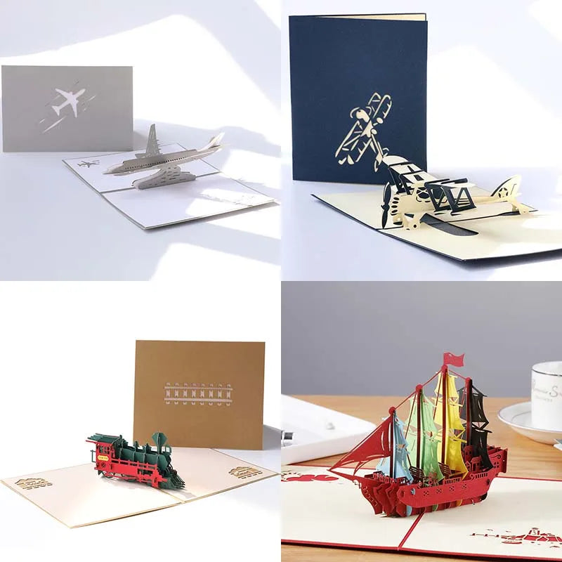 3D Pop-Up Graduation Greeting Card – Train, Aircraft & Sailboat Pop-Up Greeting Card Qme