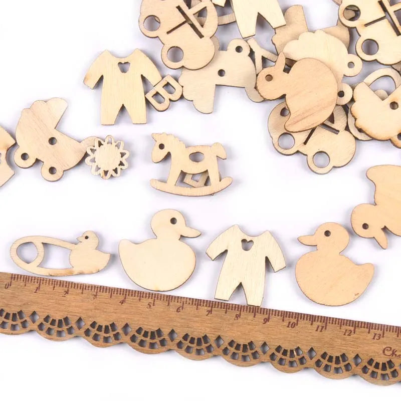 Natural Wood Slices Baby Pacifier Pattern – 50pc DIY Craft Kit Wood Craft Slices Qme