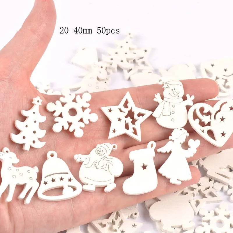 White Wooden Christmas Tree Shapes – DIY Craft & Scrapbooking Wooden Craft Shapes Qme 20-40mm 50pcs