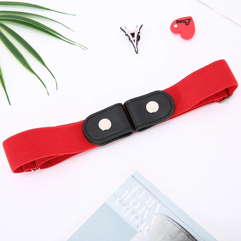 Women's Buckle-Free Elastic Stretch Belt for Jeans & Pants Elastic Waist Belt Qme Red length 60-95cm