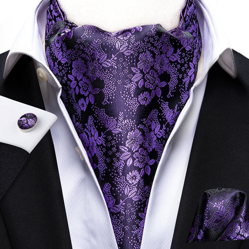 Men's Silk Ascot, Pocket Square & Cufflinks Set | Jacquard Ascot & Cufflinks Set Qme AS-1042