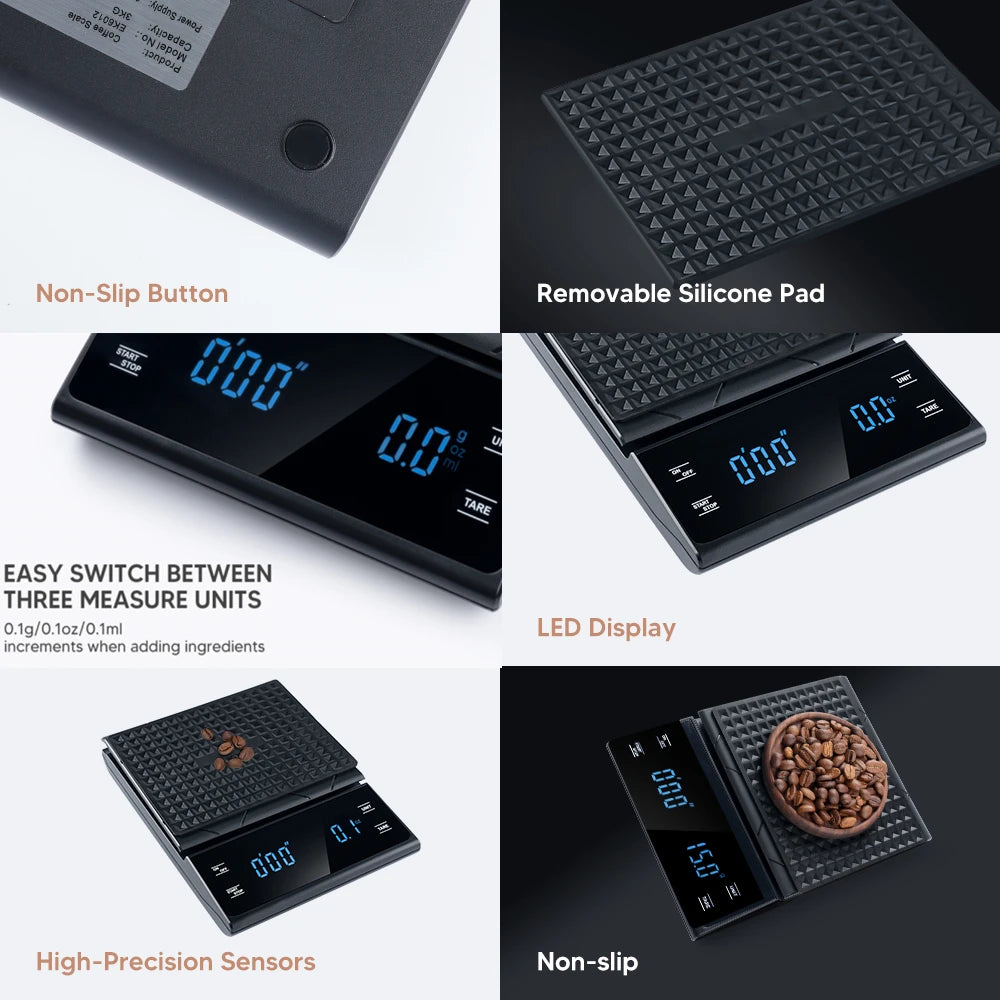 RECAFIMIL Coffee Scale with Timer 3kg/0.1g LCD Digital Digital Coffee Scale Qst