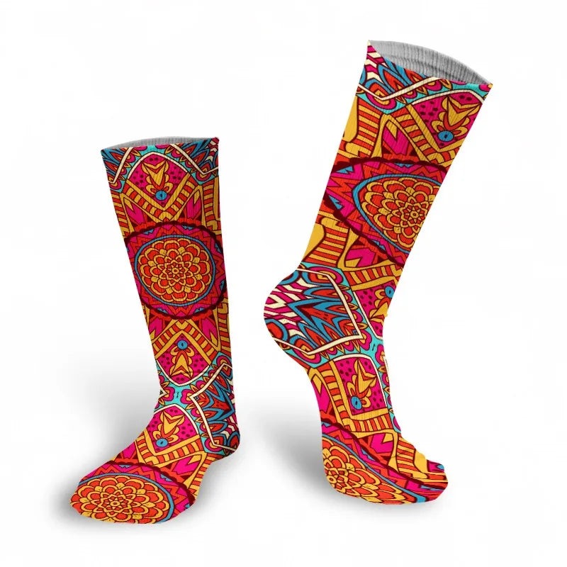 3D Mandala Kawaii Novelty Socks – Unisex Fun Crew Socks Novelty Crew Socks Qme