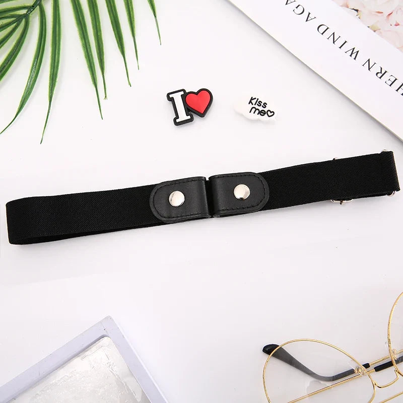 Women's Buckle-Free Elastic Stretch Belt for Jeans & Pants Elastic Waist Belt Qme black length 60-95cm