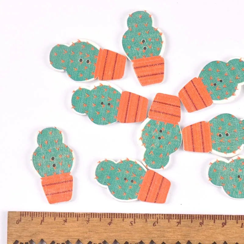 Cartoon Cactus Wooden Buttons 20pcs – Sewing & DIY Crafts Decorative Wooden Buttons Qme