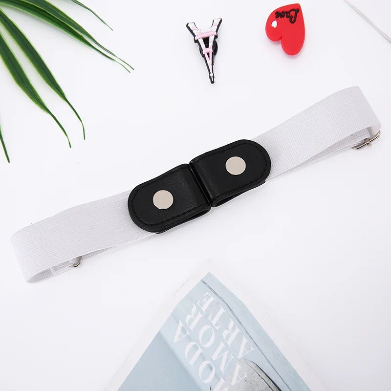 Women's Buckle-Free Elastic Stretch Belt for Jeans & Pants Elastic Waist Belt Qme WHITE length 60-95cm