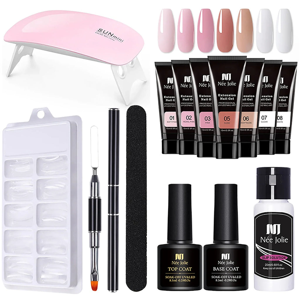UV Nail Gel Extension Kit 8pcs – Manicure Set with Mini Lamp Nail Gel Extension Kit Qme
