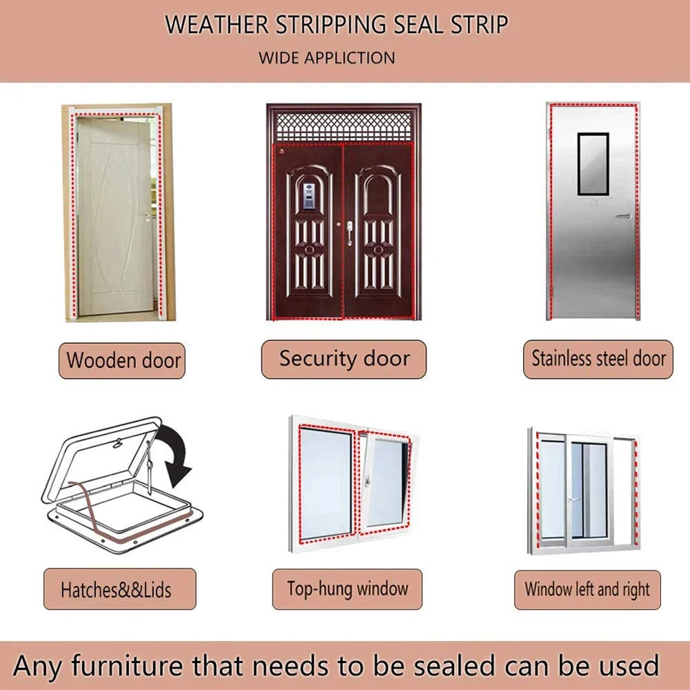 6M Self-Adhesive Silicone Rubber Door & Window Sealing Strip Rubber Sealing Strip Qme