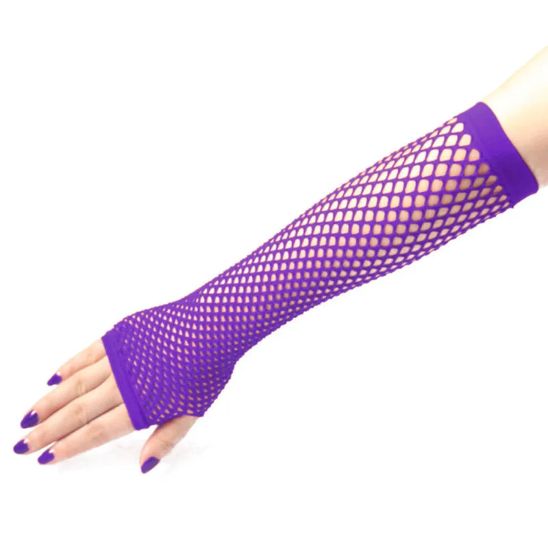 Women's Neon Fishnet Fingerless Long Gloves – Arm & Leg Cuff Fishnet Arm Warmers Qme
