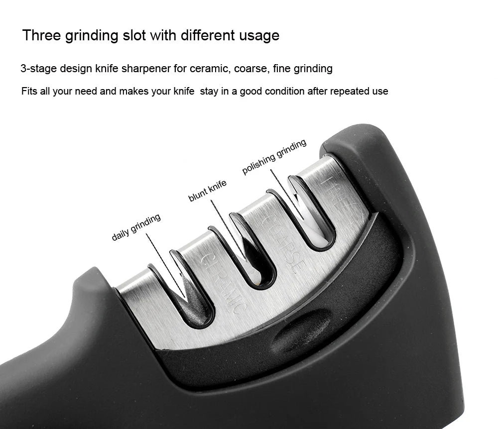 XITUO 3-Stage Knife Sharpener – Diamond, Tungsten & Ceramic Knife Sharpener Qst