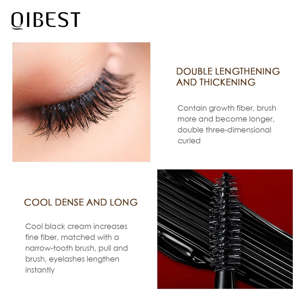 QIBEST 4D Waterproof Mascara – Curling & Lengthening Black Waterproof Mascara Qme