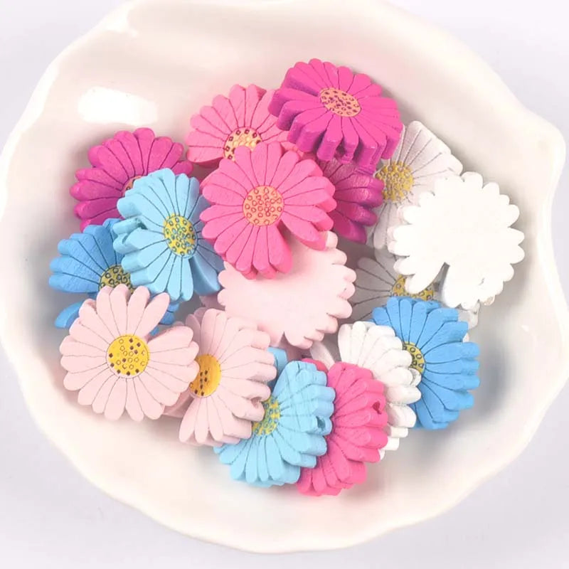 Multicolor Chrysanthemum Wooden Spacer Beads 25pcs – DIY Craft Wooden Craft Beads Qme