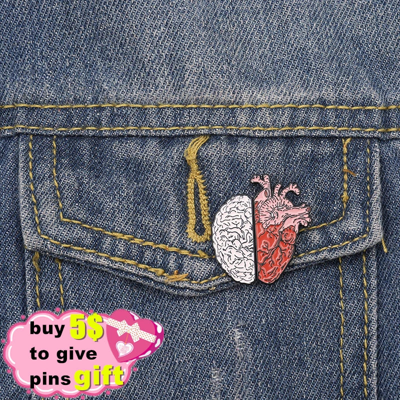 Heart & Brain Anatomy Enamel Lapel Pin – Custom Art Brooch Enamel Lapel Pin Qme