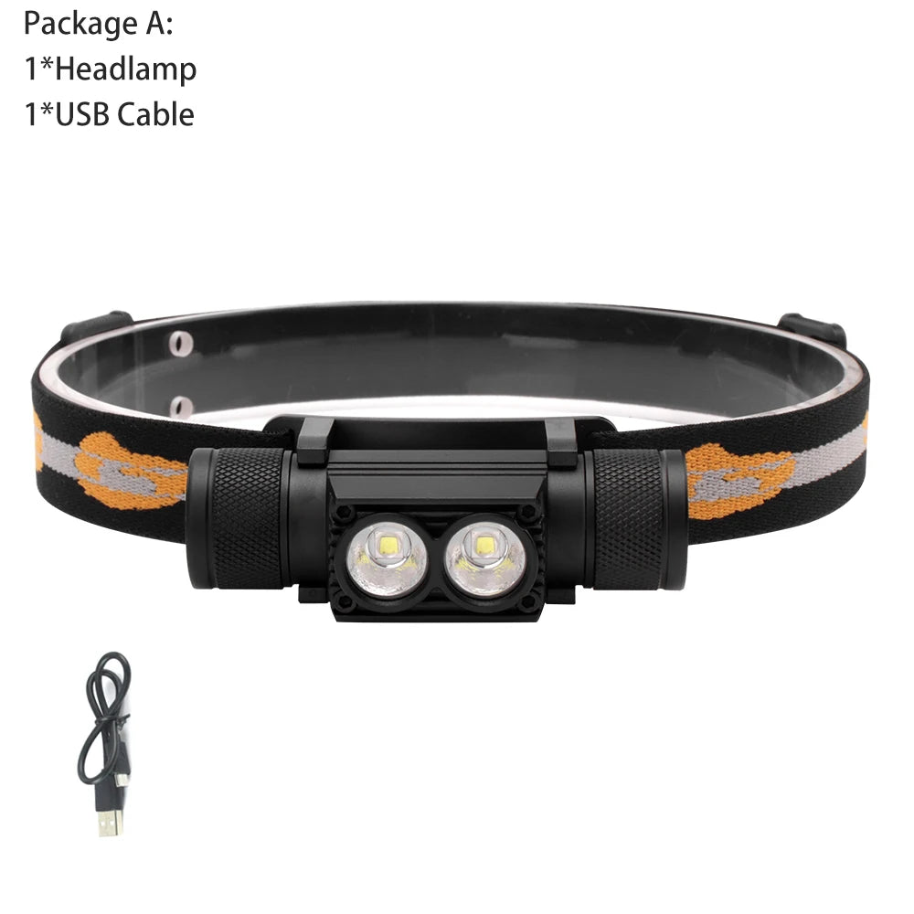 BORUiT D25 Dual LED Headlamp 5000LM Rechargeable 6-Mode Torch Rechargeable Headlamp Qst A Yellow Light