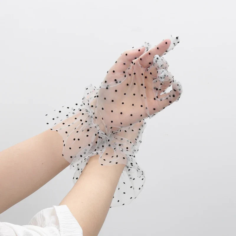 Women's Polka Dot Lace Gloves – Short Tulle Fashion Gloves Lace Fashion Gloves Qme