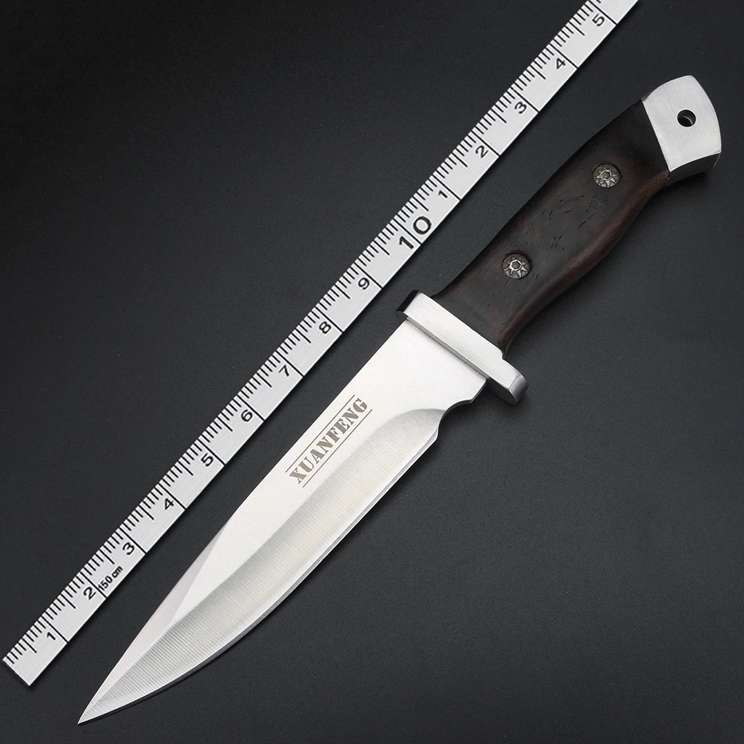 XUAN FENG X66 Fixed Blade Camping Knife – Wood Handle Fixed Blade Knife Qst