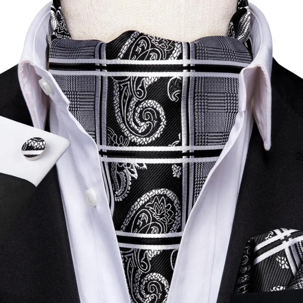 Men's Silk Ascot, Pocket Square & Cufflinks Set | Jacquard