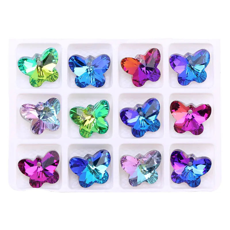 Butterfly Glass Crystal Pendant Beads & Charms – 12pcs Jewelry Making Jewelry Making Charms Qme
