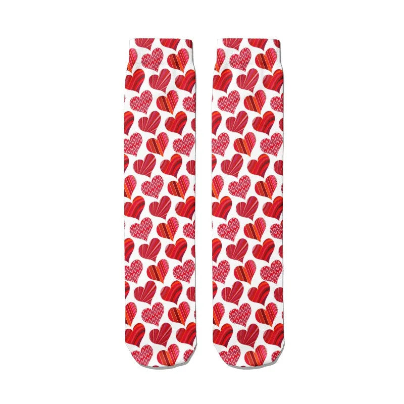Women's 3D Print Harajuku Heart Long Tube Socks | Cartoon Novelty Novelty Tube Socks Qme style8 One Size China Mainland