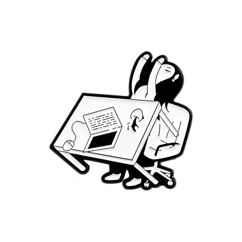Funny Cartoon Girl Desk Staff Custom Enamel Lapel Pin Enamel Lapel Pin Qme style 1
