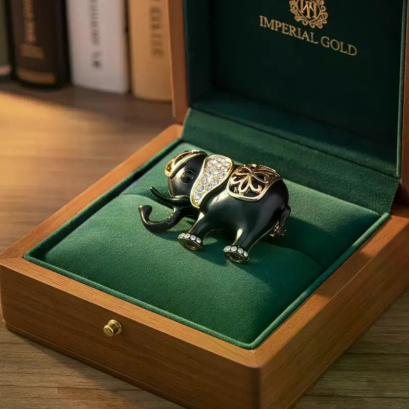 Black Gold Elephant Brooch – Rhinestone Enamel Lapel Pin Lapel Pin Brooch Qme