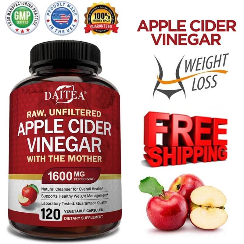 Raw Organic Apple Cider Vinegar Capsules 1600mg with Mother ACV Supplement Capsules Qst