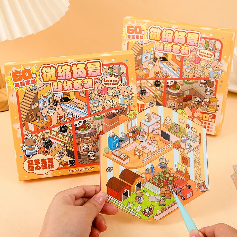 3D Miniature Scene DIY Sticker Set – Cabin Landscaping Craft DIY Craft Sticker Set Qme