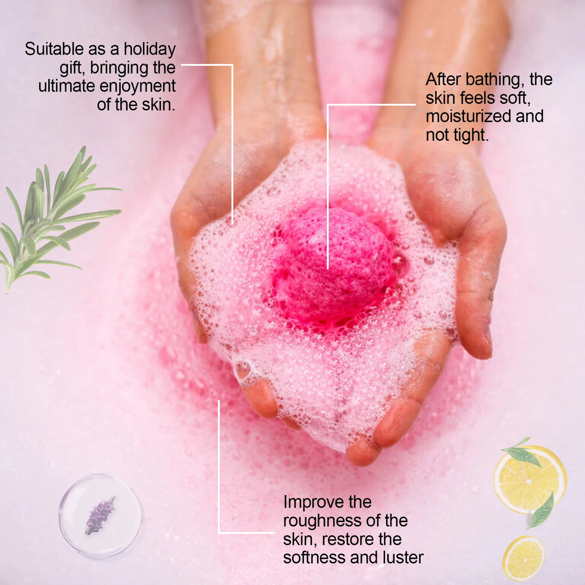 Rose Bath Bombs Gift Set – 6pc Moisturizing Spa Bath Balls Bath Bomb Gift Set Qst