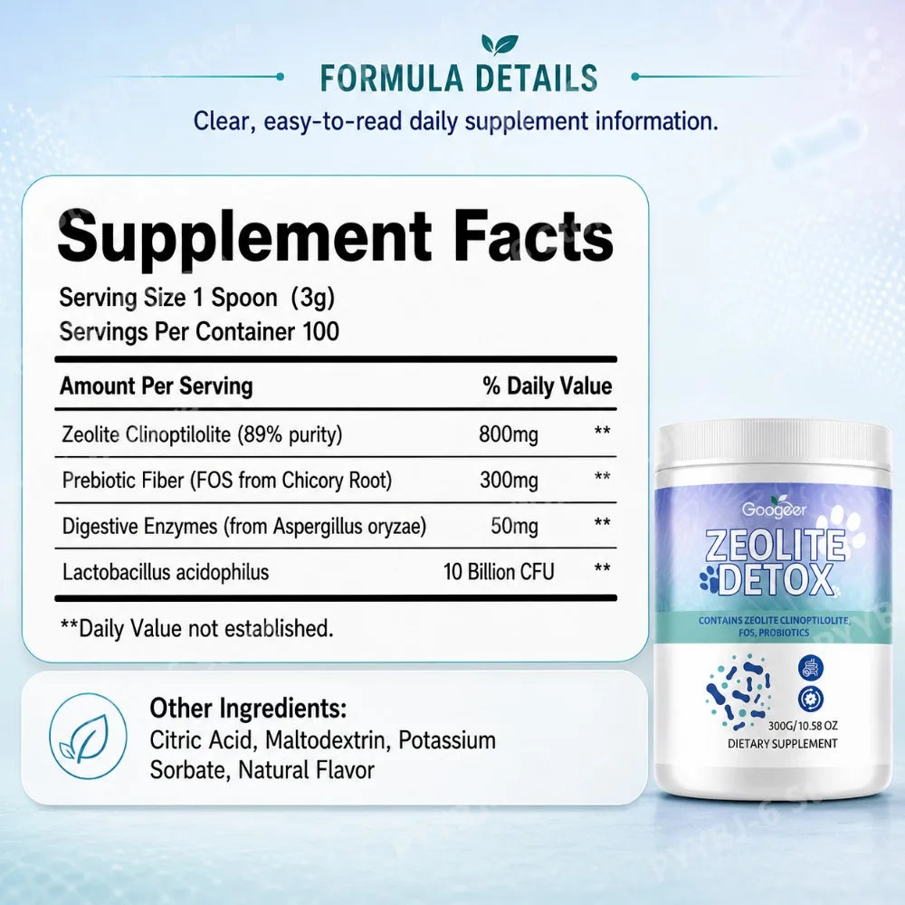 Zeolite Powder with FOS Prebiotic, Probiotics & Digestive Enzymes Gut Health Supplement Qst