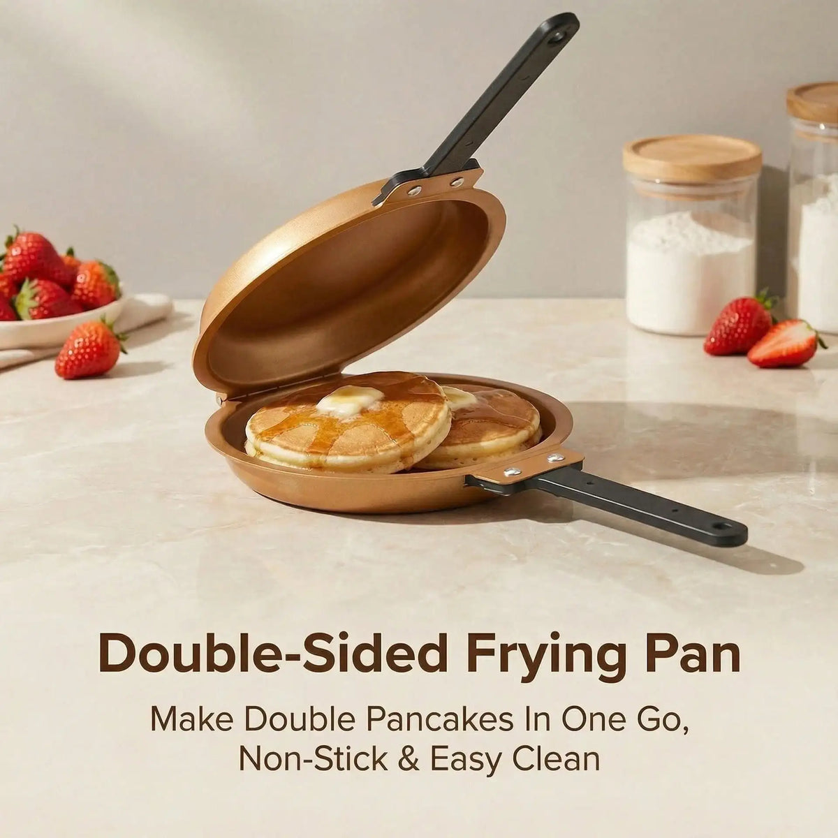 Double-Sided Foldable Frying Pan | Flat Bottom Low Oil Foldable Frying Pan Qme