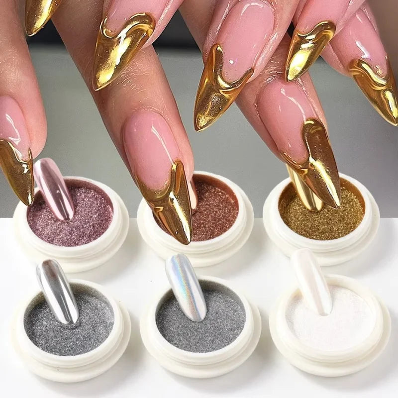 Moonlight Mirror Nail Chrome Powder – 6-Box Metallic Glitter Chrome Nail Powder Qme