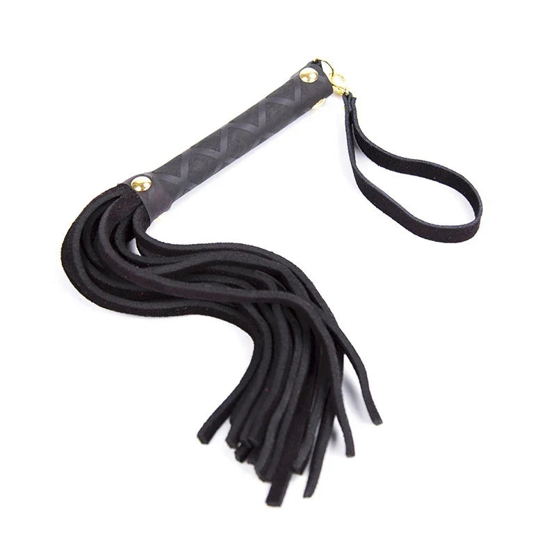 PU Leather Riding Crop & Flogger with Wrist Cuffs – 4 Colors Costume Accessory Qme Black