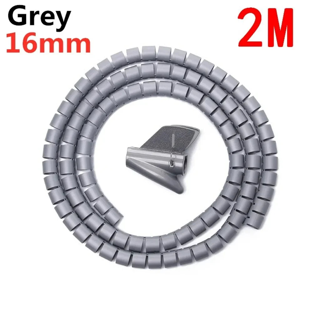 Spiral Cable Wire Wrap – Flexible PVC Cord Management Sleeve Cable Management Wrap Qme 16mm grey