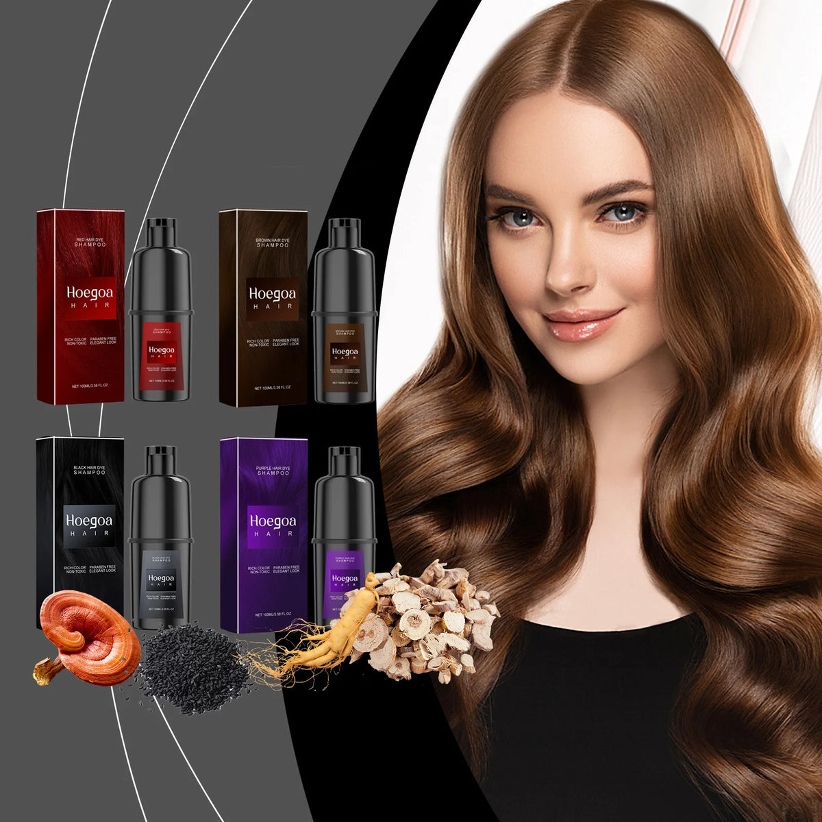 HOEGOA Herbal Hair Dye Shampoo – Black Brown Red Purple Hair Dye Shampoo Qst