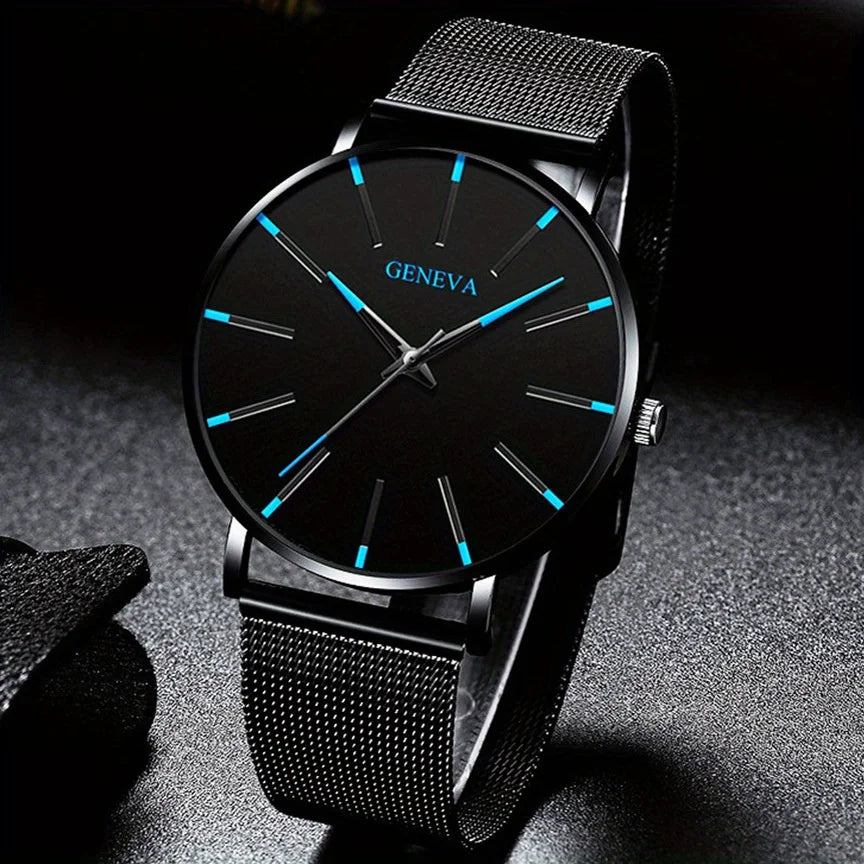 Casual Round Quartz Watch | Large Geo Dial & Mesh Strap Analog Quartz Watch Qme Multicolor No