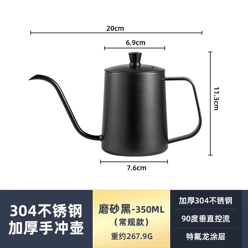 Gooseneck Pour Over Coffee Kettle 600ml – 304 Stainless Steel Gooseneck Pour Kettle Qst 350ml with lid BK