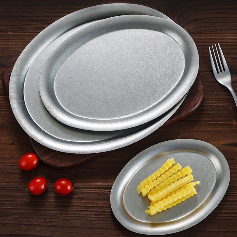 Japanese Vintage Oval 304 Stainless Steel Dessert Serving Plate Stainless Steel Plate Qst