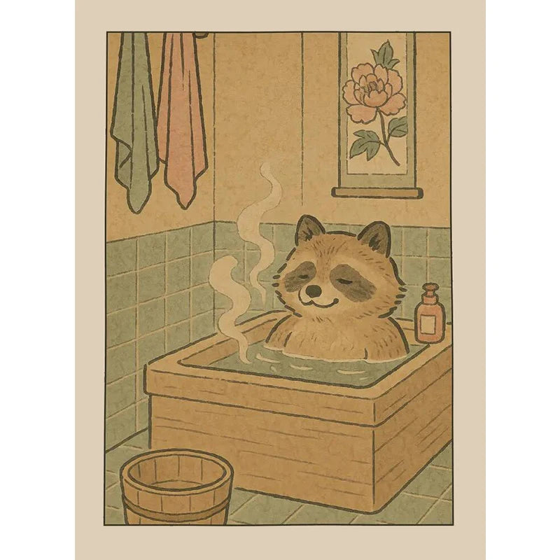 Japanese Bathroom Cute Animals Canvas Wall Art Poster Unframed Canvas Wall Art Qst